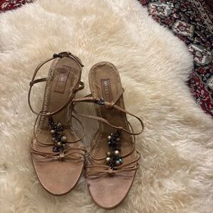 Enzo Angiolini Tan Beaded Strappy Heels